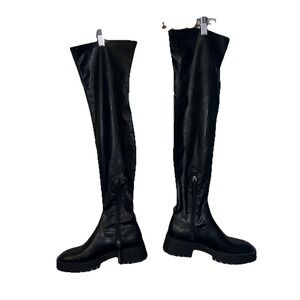 NEW Zara~Size 36/us-6~Over The Knee Boots Chunky Heel Black Boots